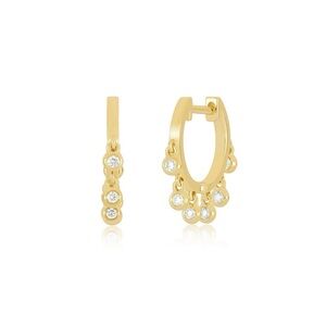 EF Collection Diamond Bezel Shimmy Gold Hoop Huggie Earrings